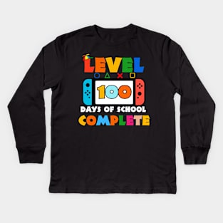 Level 100 Days Of School Complete Game Controller Boys Girls Kids Long Sleeve T-Shirt